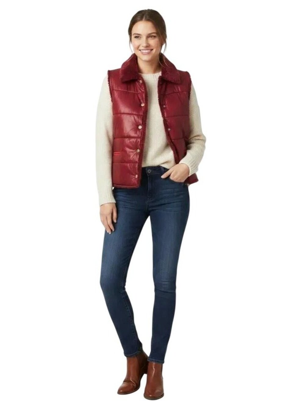 Apriori Cotton & Casual Apriorisette Burgundy Plush Lined Puffer Vest Size 8
